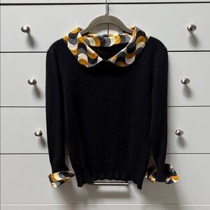 Milly Black Sweater with Retro Patterned Collar